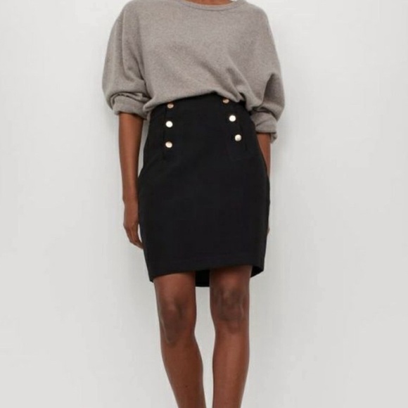 H&M Black High Waisted Pencil Skirt With Gold Button Details Size 4 - Picture 1 of 5
